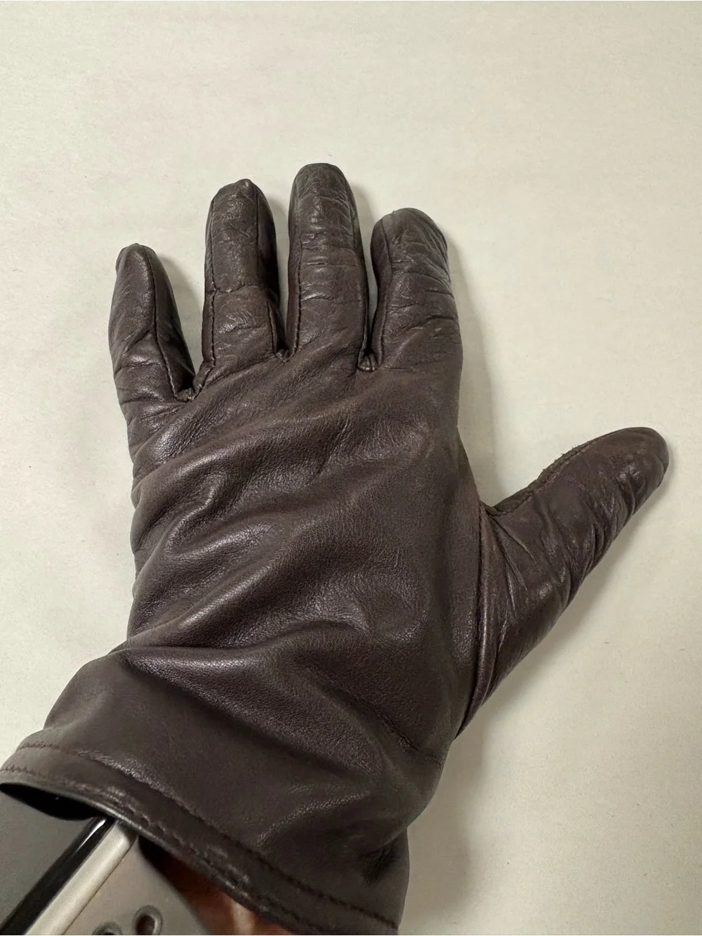 Vintage Womens Classic Brown Soft Leather Driving Winter Gloves Large